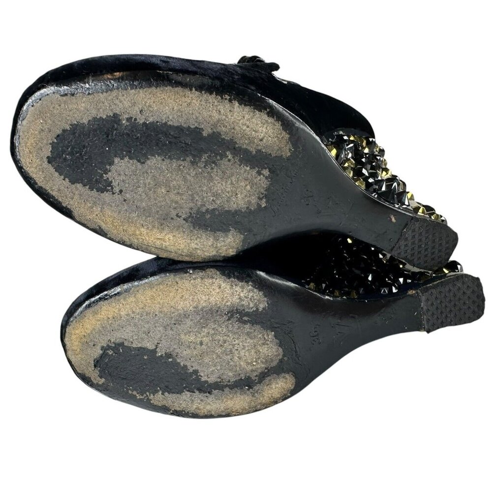 LOUIS VUITTON Wedge Pumps Heel Beaded Velvet Black Size EU 36/US 5.5 Cross Strap - Picture 12 of 17